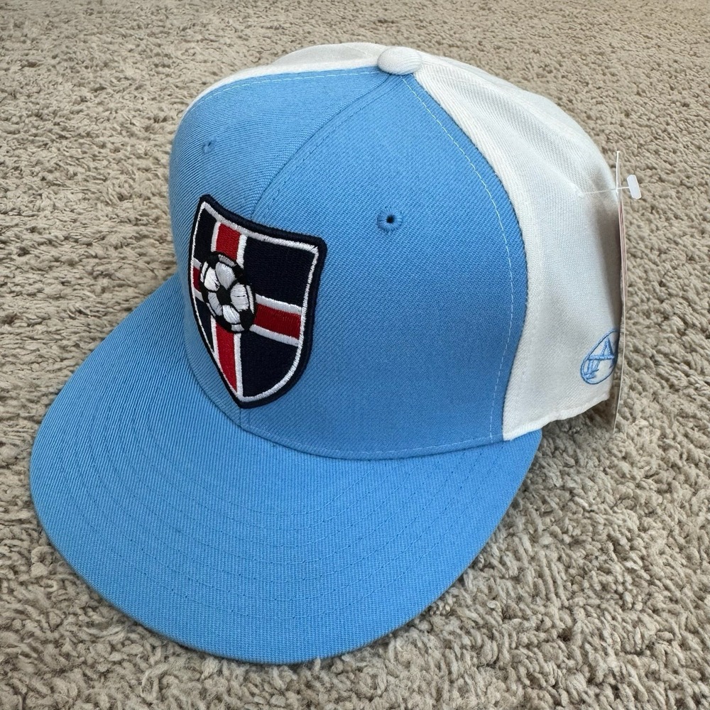 Iceland National Soccer Hat Fitted 7 1/4 Blue White Team Shield Side Patch Cap